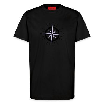 Compass nautique - T-shirt bio décontracté fabriqué en UE - SOLID BLACK - Devant - Alina (178cm) & Michal (187cm)