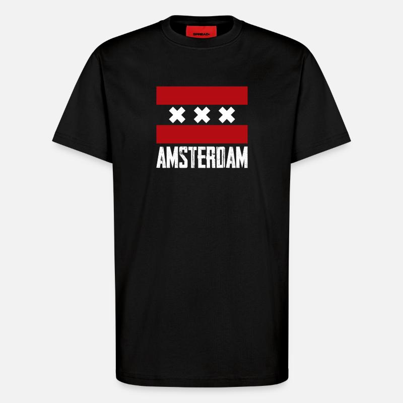 Amsterdam X Gestreiftes Emblem - T-Shirt - made by SPREAD - SOLID BLACK