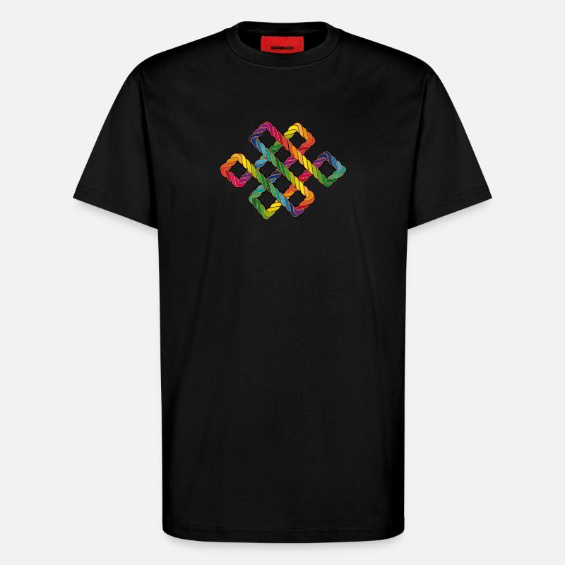 Buddhistischer Endlosknoten Regenbogen - T-Shirt - made by SPREAD - SOLID BLACK