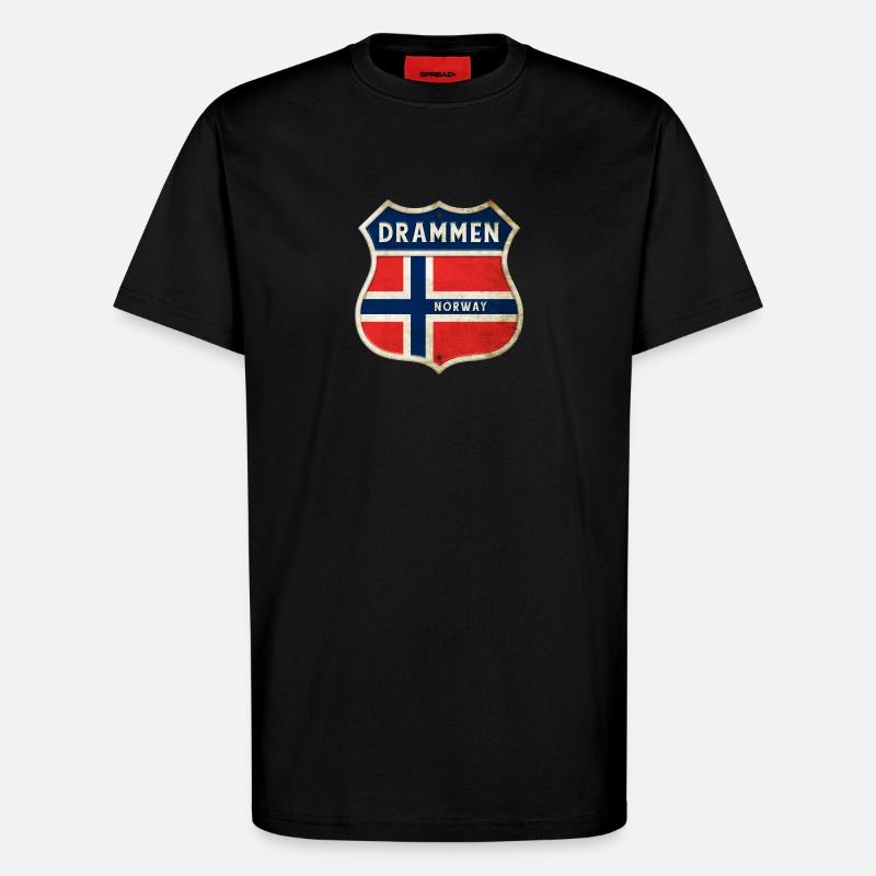 Drammen Norges våpenskjold flagg design - Organic Relaxed T-skjorte produsert i EU - SOLID BLACK