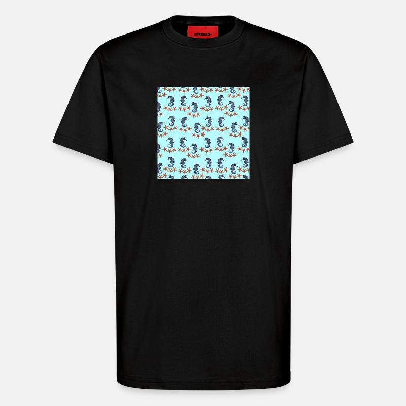 sommerkleidung tiermuster, Seepferdchenmuster - T-Shirt - made by SPREAD - SOLID BLACK