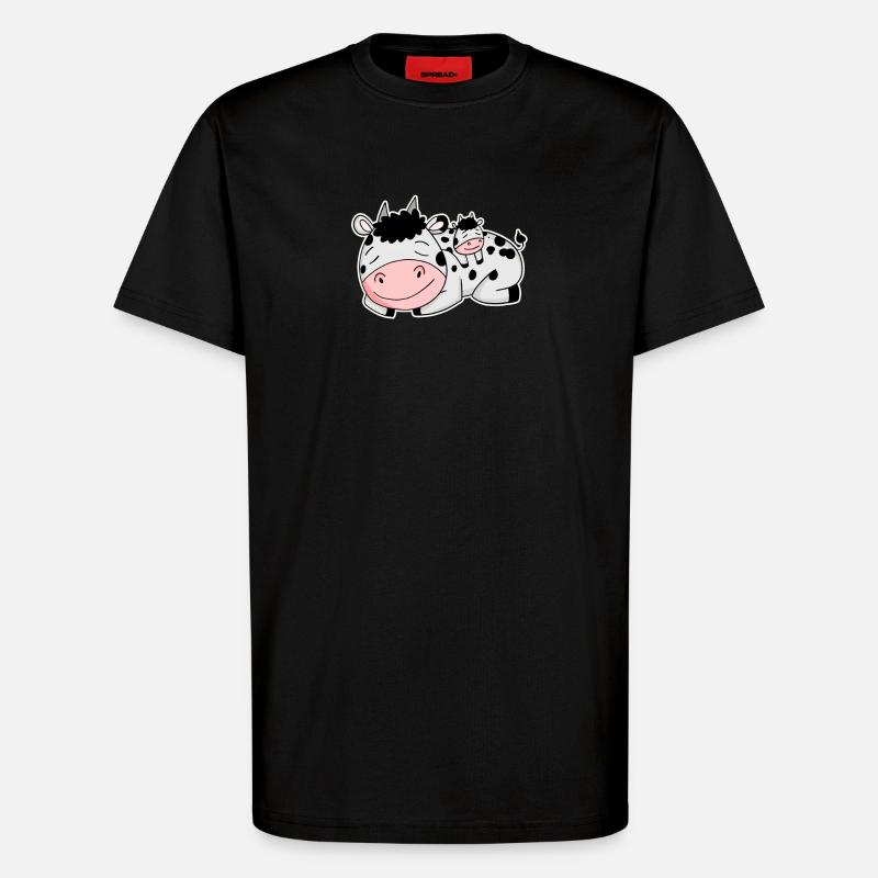 Vache avec bébé vache - T-shirt bio décontracté fabriqué en UE - SOLID BLACK