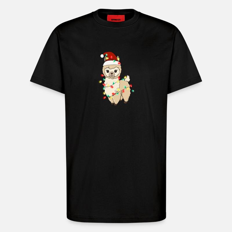 Lama mit Weihnachtslichtern - T-Shirt - made by SPREAD - SOLID BLACK