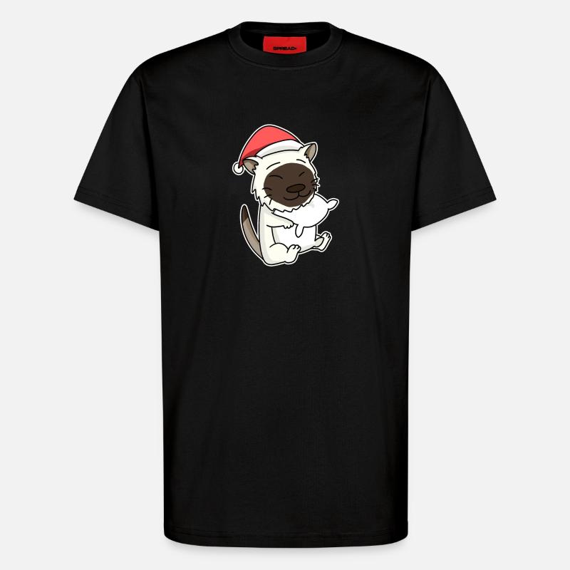 Chat birman Noël Sleeping Tired - T-shirt bio décontracté fabriqué en UE - SOLID BLACK