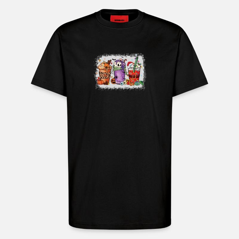 Coffee Cups Hallothanksmas Bleached - T-Shirt - made by SPREAD - SOLID BLACK