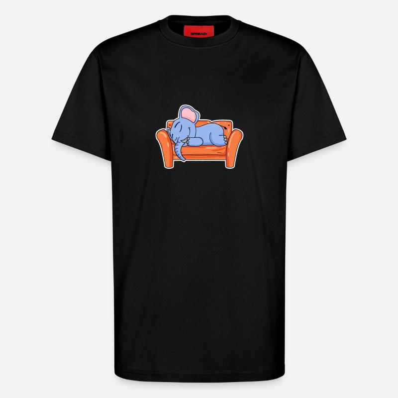 Éléphant couché mignon sommeil - T-shirt bio décontracté fabriqué en UE - SOLID BLACK