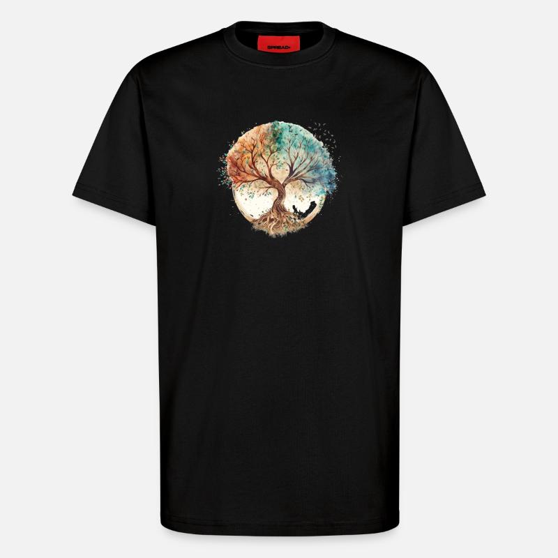 Wasserfarben Lebensbaum Kreis - T-Shirt - made by SPREAD - SOLID BLACK