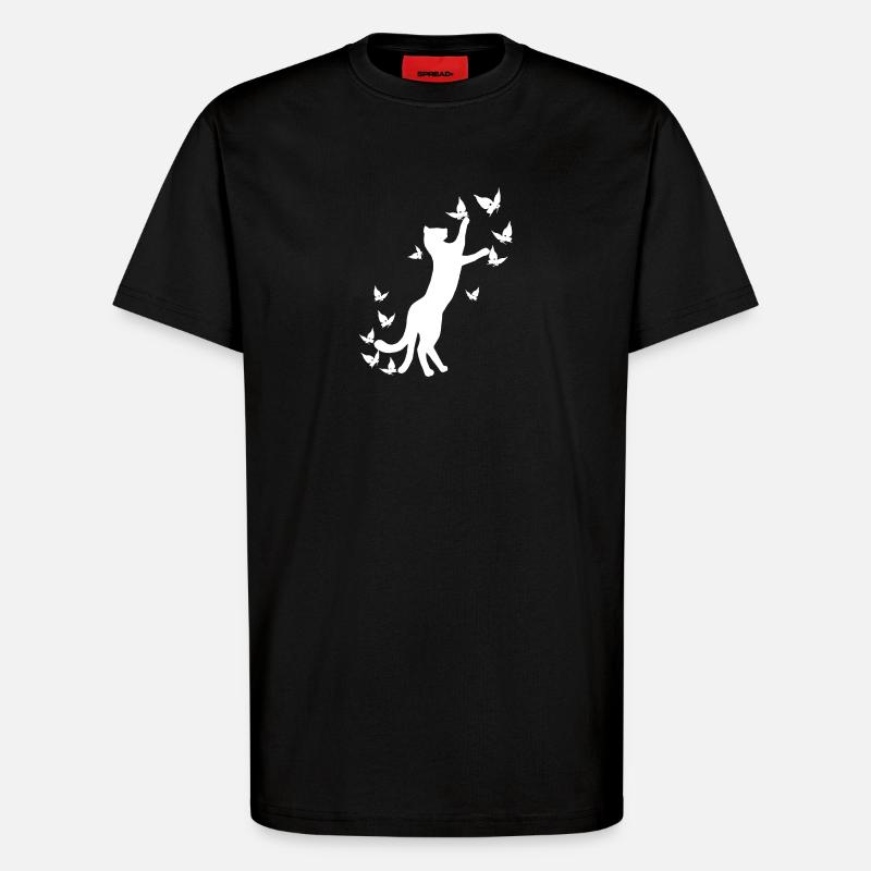 nekomata hell, Kätzchen, schmetterlinge - T-Shirt - made by SPREAD - SOLID BLACK