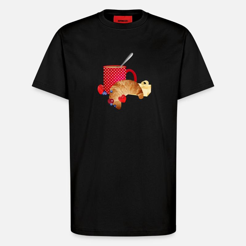 Frühstücks Stillleben mit Croissant,Kaffee, Beeren - T-Shirt - made by SPREAD - SOLID BLACK