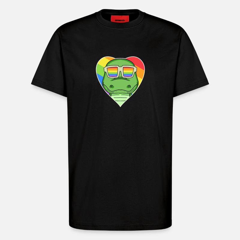 Regenbogen - Krokodil mit Brille - T-Shirt - made by SPREAD - SOLID BLACK