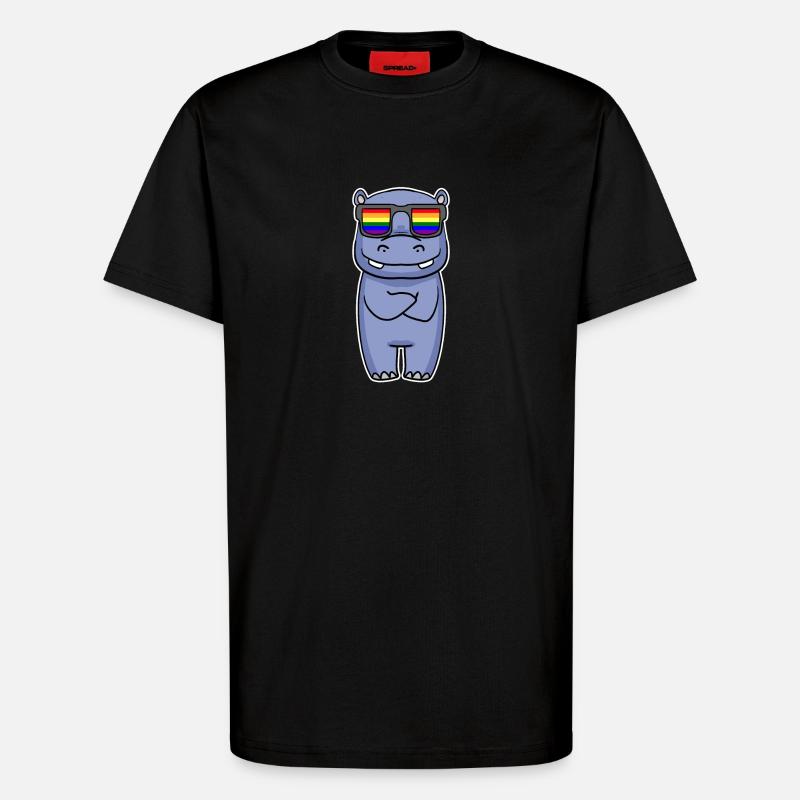 Regenbogen - Nilpferd mit Brille - T-Shirt - made by SPREAD - SOLID BLACK