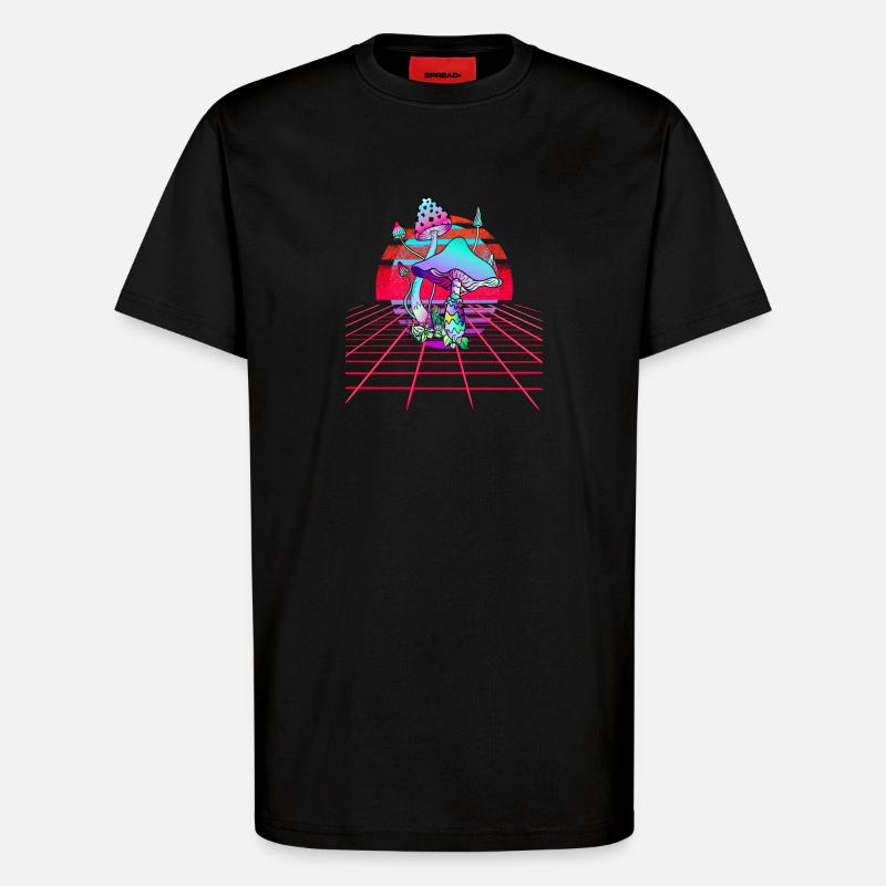 Champignons Psychédéliques - Retro Wave Sunset - T-shirt bio décontracté fabriqué en UE - SOLID BLACK