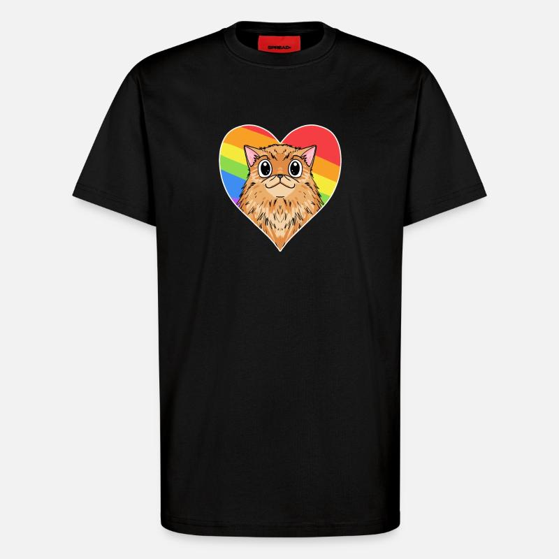 Regenbogen - Katze mit Herz - T-Shirt - made by SPREAD - SOLID BLACK