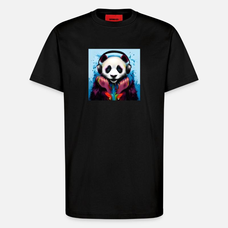 Panda mit Neon Kopfhörern - T-Shirt - made by SPREAD - SOLID BLACK