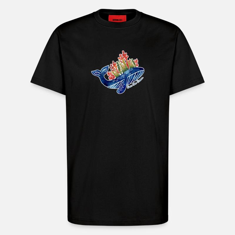 Illustration de baleine avec du corail | Protéger la mer - T-shirt bio décontracté fabriqué en UE - SOLID BLACK