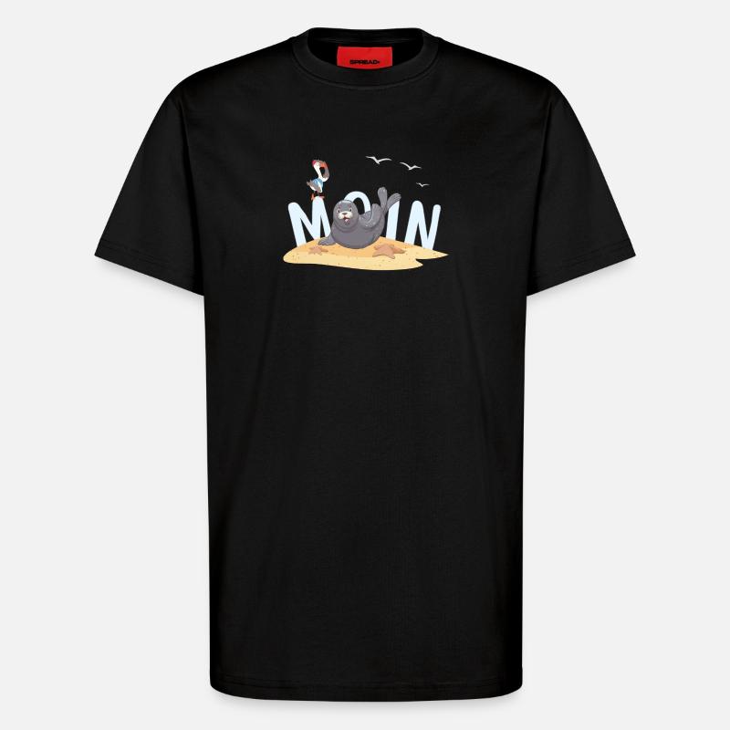 Moin Robbe Möwe Strand - T-Shirt - made by SPREAD - SOLID BLACK