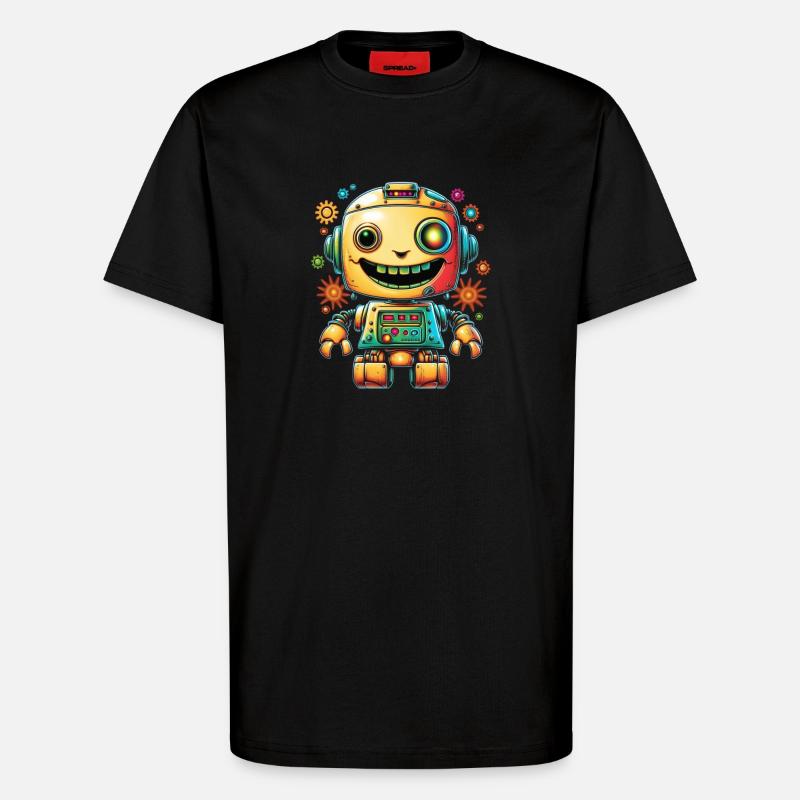 Neon Roboter Pop Getriebe - T-Shirt - made by SPREAD - SOLID BLACK