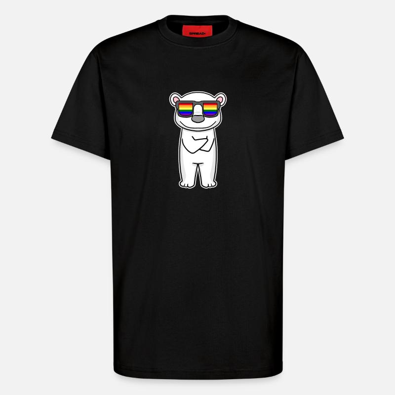 Rainbow - polar bear with glasses - T-Shirt - made by SPREAD - SOLID BLACK
