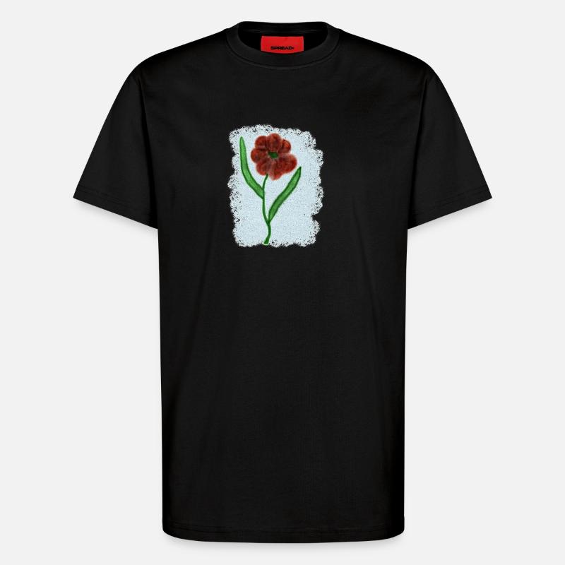 Rostrote Blume mit Grünen Blättern - T-Shirt - made by SPREAD - SOLID BLACK