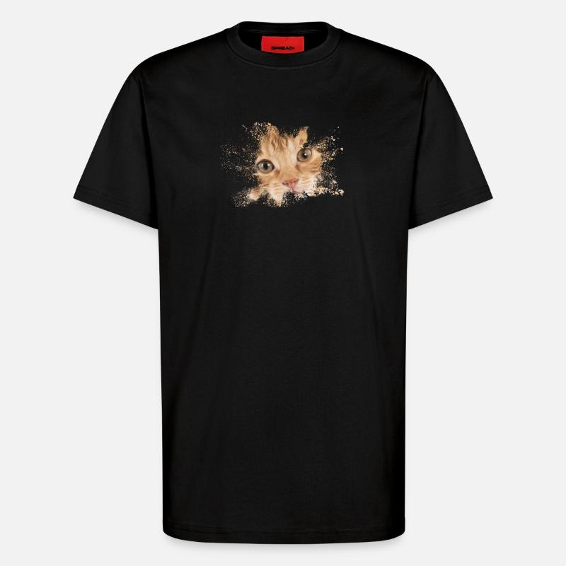 Orangene Katze mit Aquarellspritz - T-Shirt - made by SPREAD - SOLID BLACK