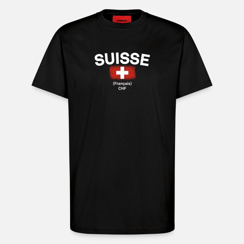 Drapeau suisse CHF Français - T-shirt bio décontracté fabriqué en UE - SOLID BLACK