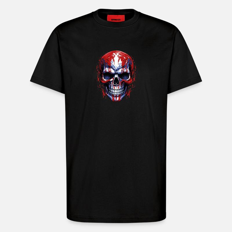 Graphique de crâne de drapeaux - T-shirt bio décontracté fabriqué en UE - SOLID BLACK
