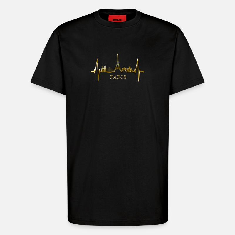 Paris Skyline Herzschlag Eiffelturm Frankreich - T-Shirt - made by SPREAD - SOLID BLACK