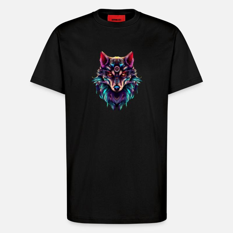 Wolf’s Head Synthwave Wolf - T-shirt bio décontracté fabriqué en UE - SOLID BLACK