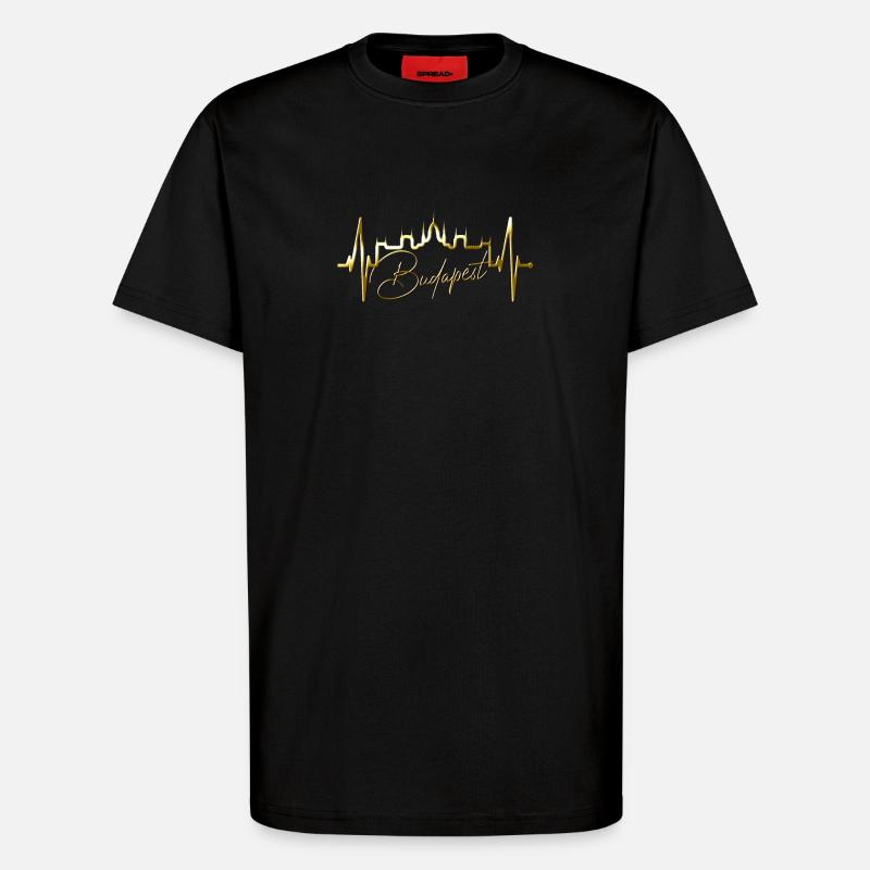 Budapest Skyline Herzschlag Ungarn Herz Budapester - T-Shirt - made by SPREAD - SOLID BLACK