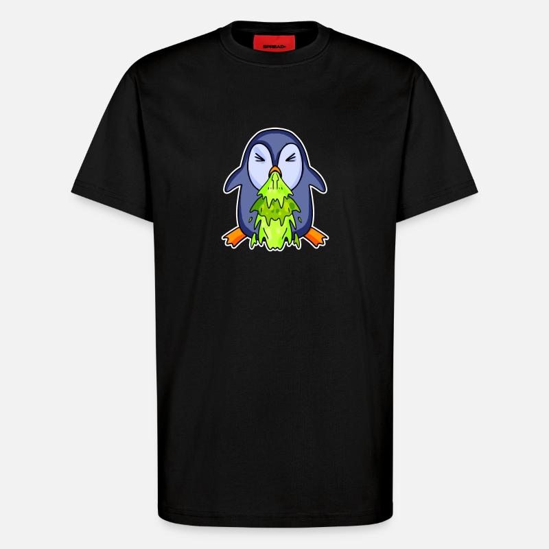 Penguin puking puke - T-Shirt - made by SPREAD - SOLID BLACK