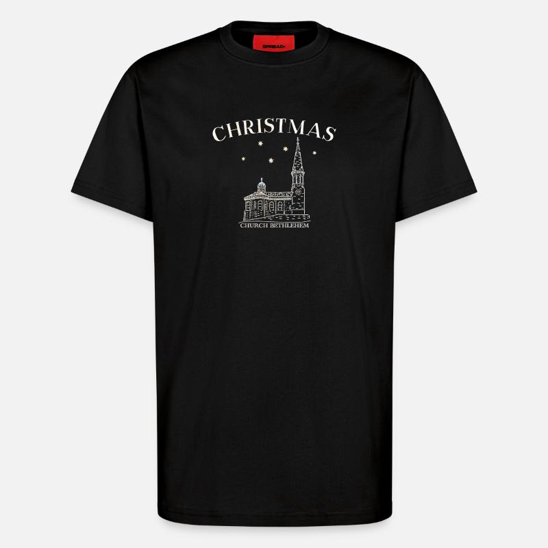 Weihnachtskirche Bethlehem Zeichnung - T-Shirt - made by SPREAD - SOLID BLACK