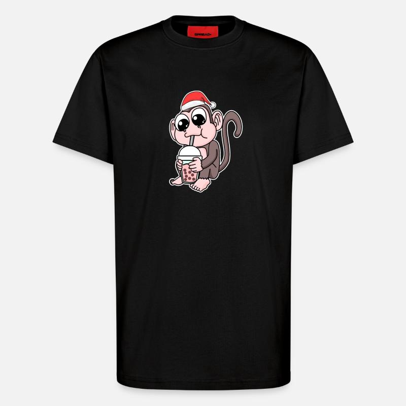 Monkey Christmas Bubble Tea - T-Shirt - made by SPREAD - SOLID BLACK