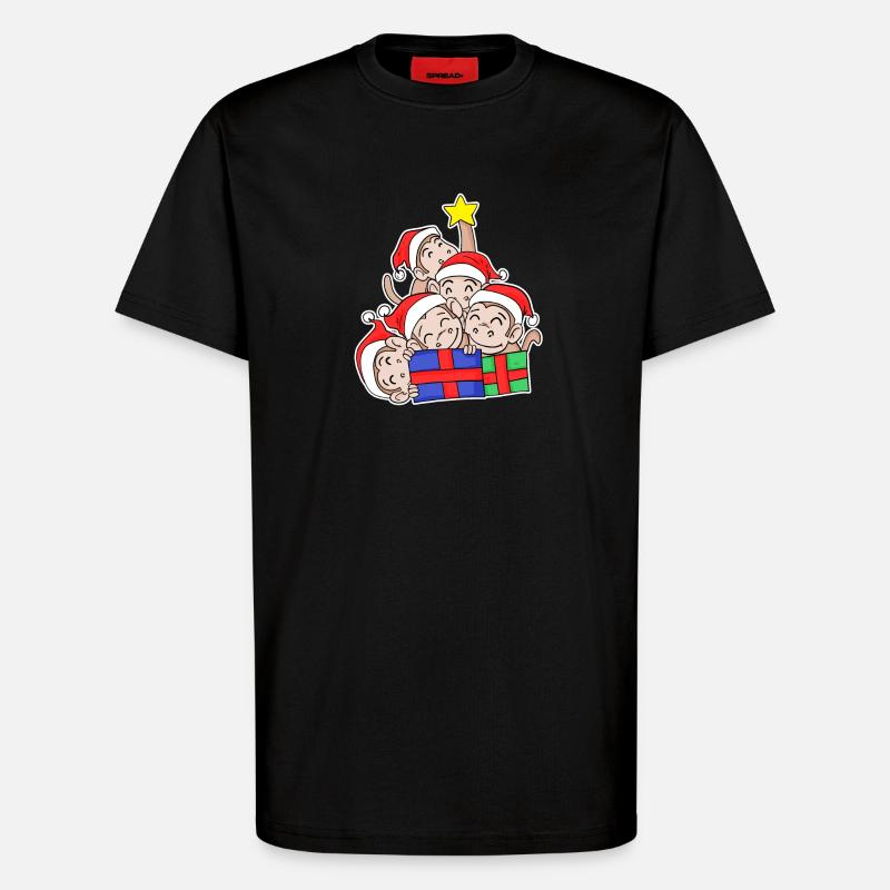 Monkey Monkey Christmas Tree Christmas - T-Shirt - made by SPREAD - SOLID BLACK