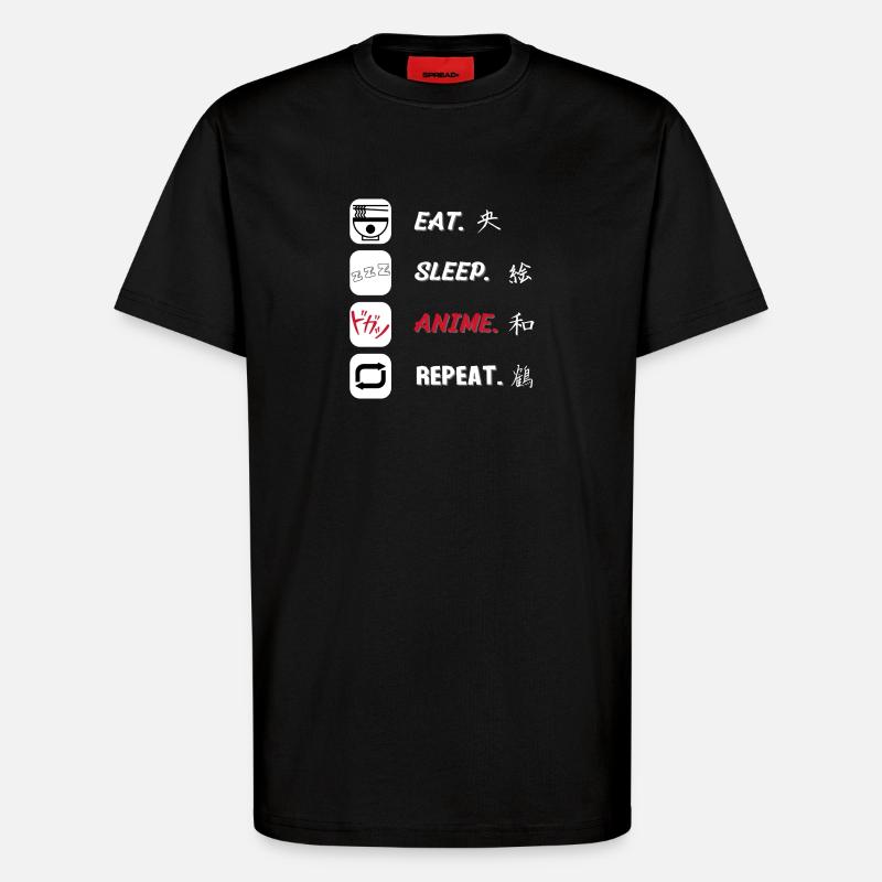 Eat Sleep Anime Repeat - T-Shirt - made by SPREAD - SOLID BLACK