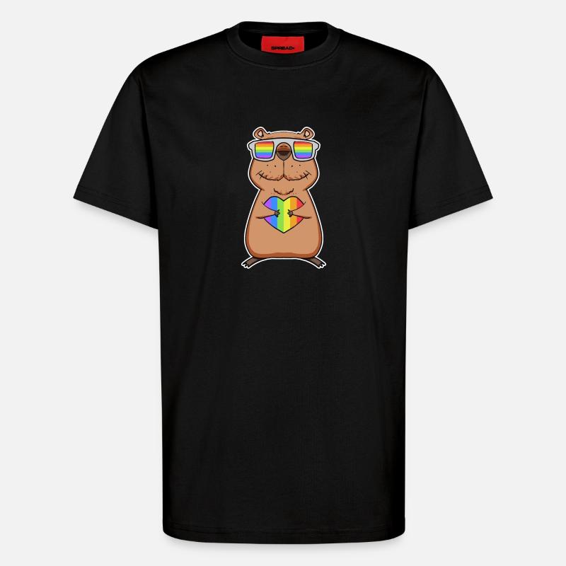Capybara Wasserschwein Regenbogen - T-Shirt - made by SPREAD - SOLID BLACK