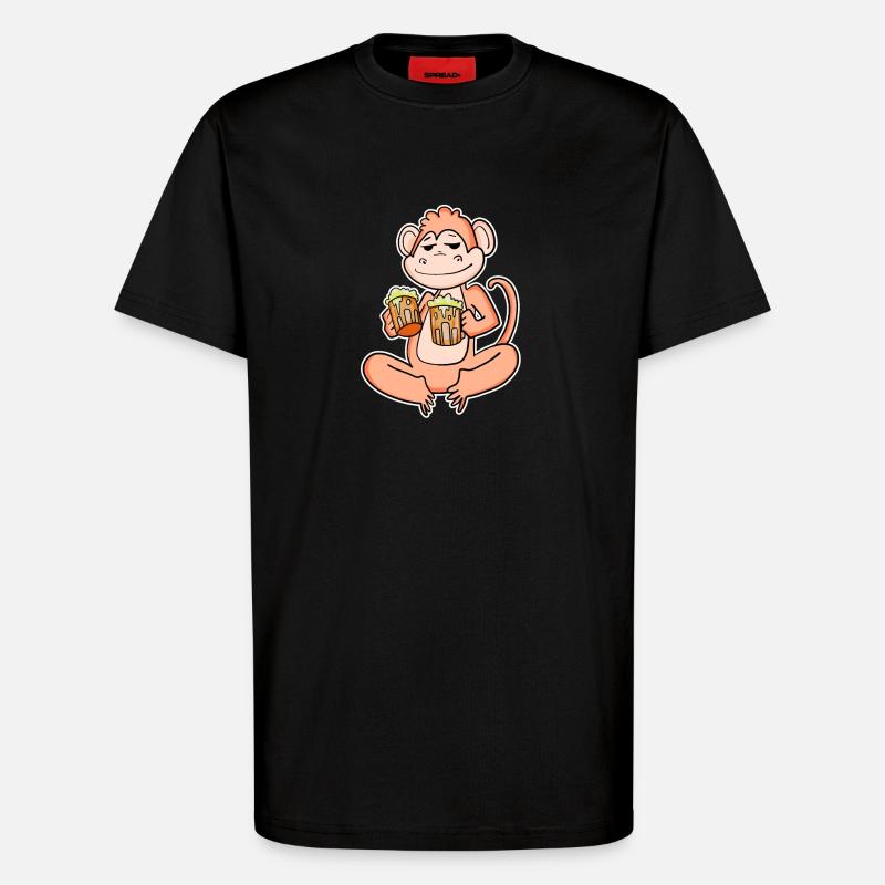 Monkey with beer - T-Shirt - made by SPREAD - SOLID BLACK