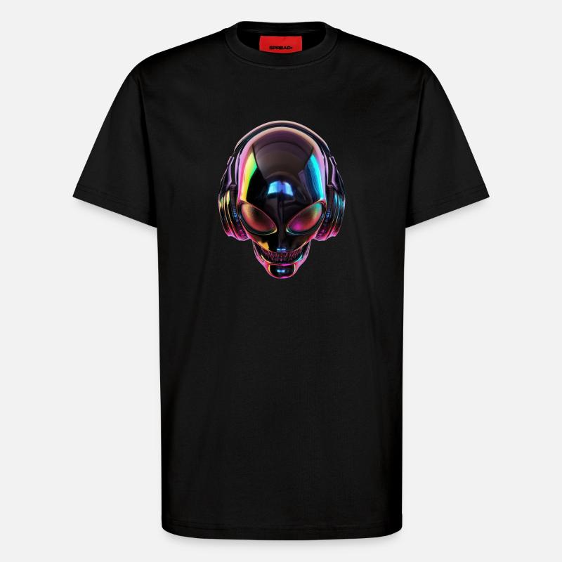 Schwarzer Alien-Kopf mit Kopfhörern - T-Shirt - made by SPREAD - SOLID BLACK
