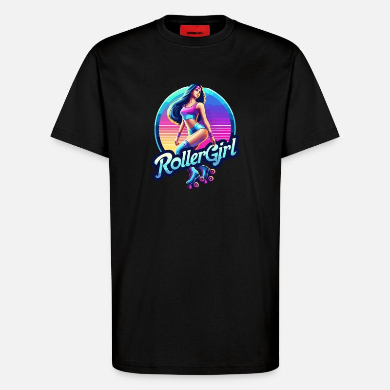 Lebendige Retro-Roller-Mädchen-Illustration - T-Shirt - made by SPREAD - SOLID BLACK