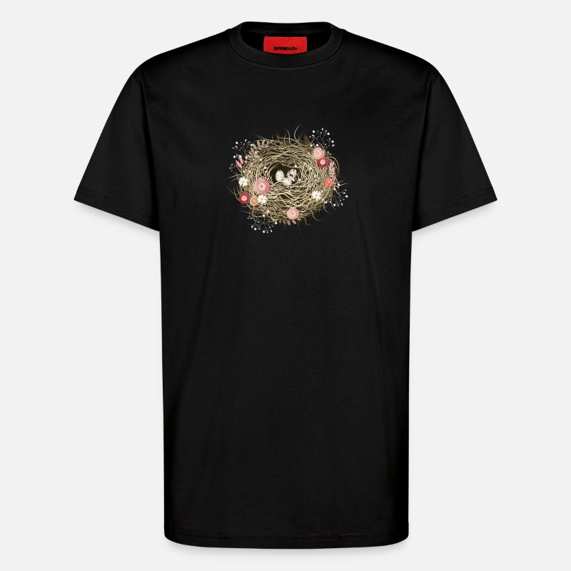 Vogelnest oder Osternest mit Trockenblumen - T-Shirt - made by SPREAD - SOLID BLACK