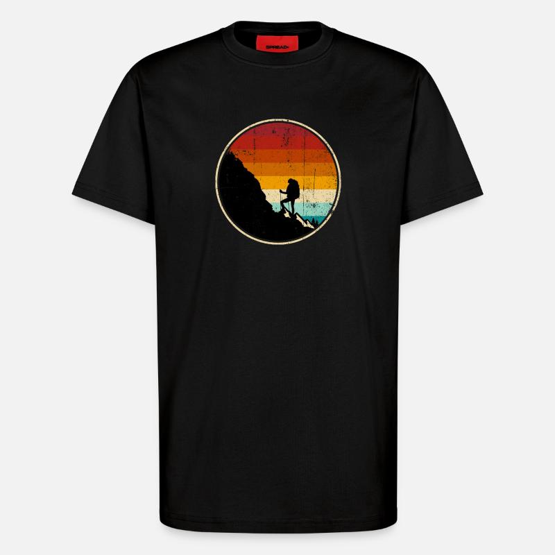 Kletterer am Sunset Retro Circle - T-Shirt - made by SPREAD - SOLID BLACK