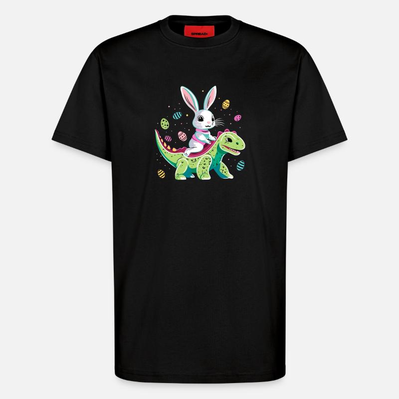 Easter Bunny Rides Dinosaur - T-Shirt - made by SPREAD - SOLID BLACK