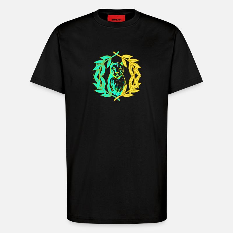 Leopard Tiger Katze Lorbeerkranz - T-Shirt - made by SPREAD - SOLID BLACK