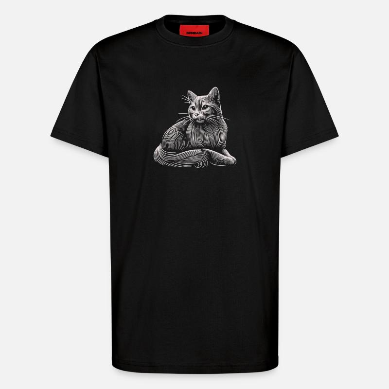 White Cat Patterns Light Strokes - T-Shirt - made by SPREAD - SOLID BLACK