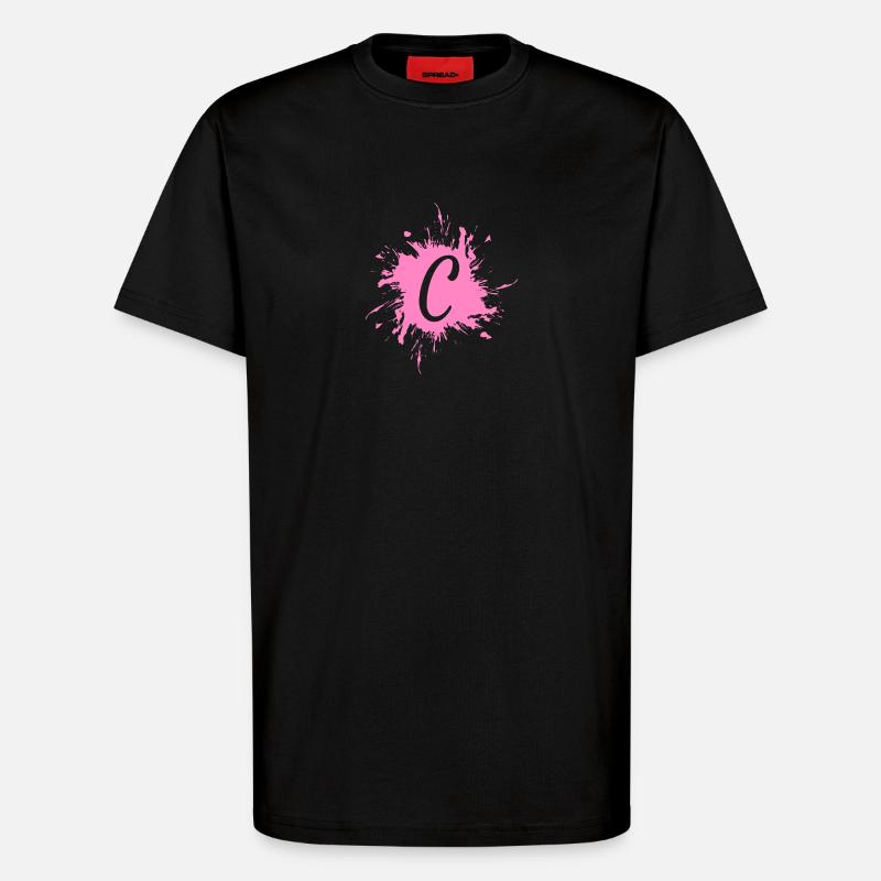 Letter C - initial letter C - T-Shirt - made by SPREAD - SOLID BLACK