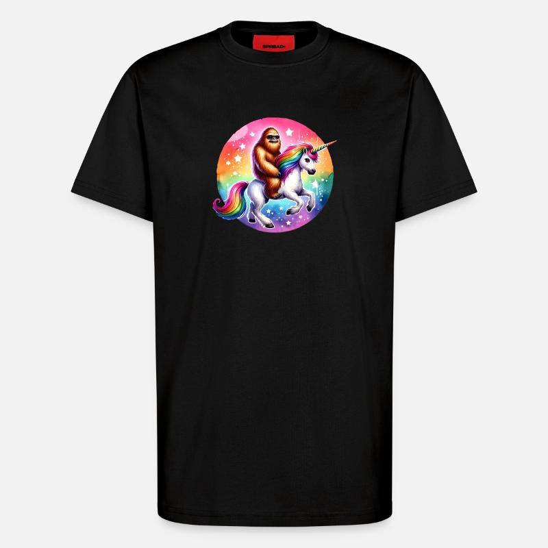 Orang-Utan auf Regenbogen-Einhorn - T-Shirt - made by SPREAD - SOLID BLACK