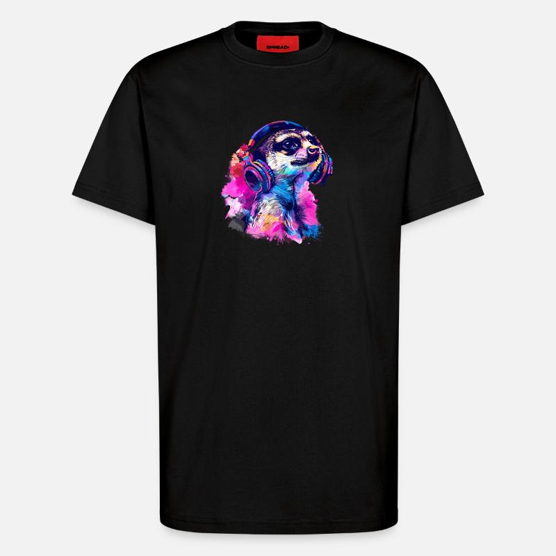 Erdmännchen Erdhündchen Scharrtier mit Kopfhörer - T-Shirt - made by SPREAD - SOLID BLACK