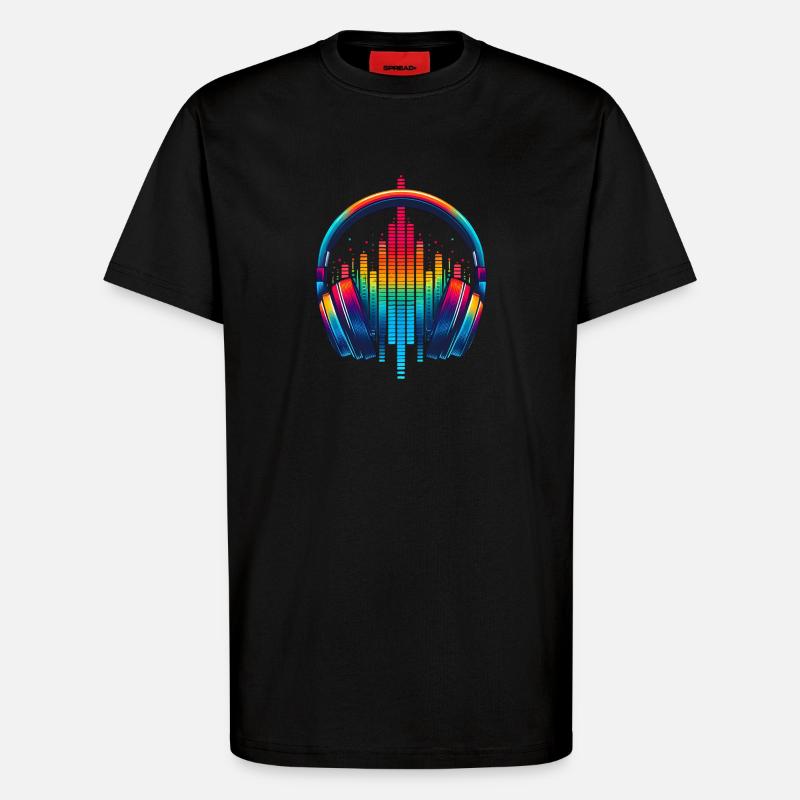 Lebendiger Klang Kopfhörer Regenbogen - T-Shirt - made by SPREAD - SOLID BLACK