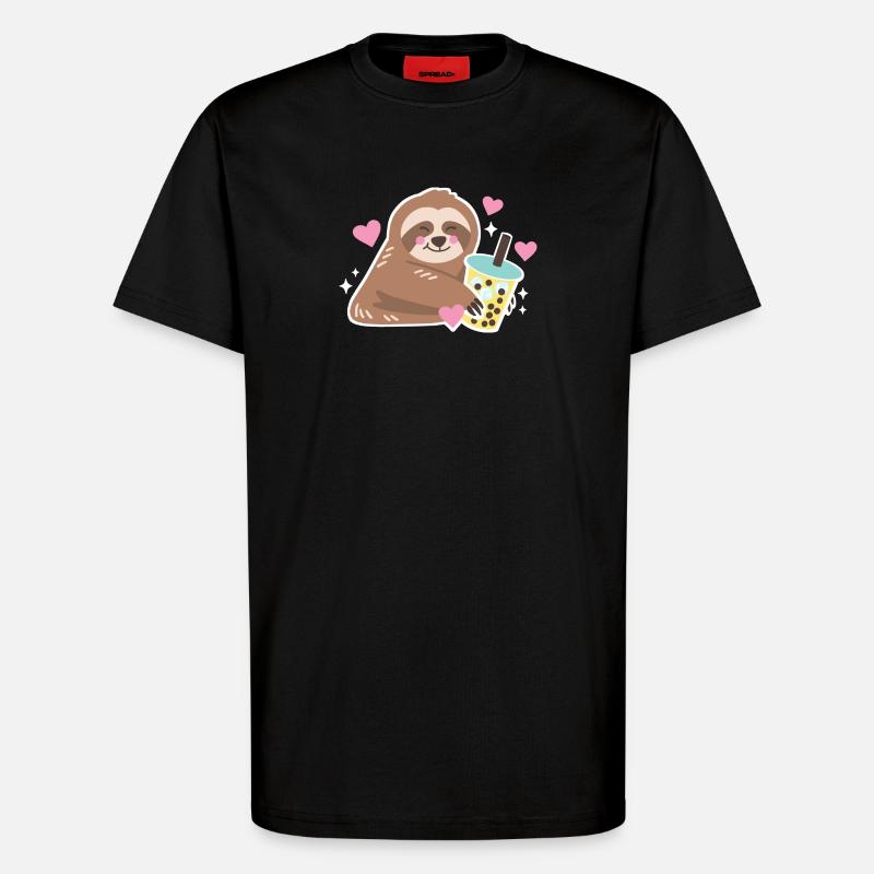 Faultier Boba Bubble Tea - T-Shirt - made by SPREAD - SOLID BLACK
