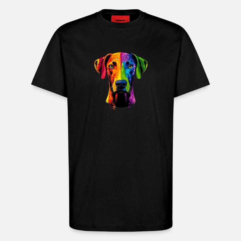 Rhodesian Ridgeback Popart Regenbogen Bunt Hunde - T-Shirt - made by SPREAD - SOLID BLACK