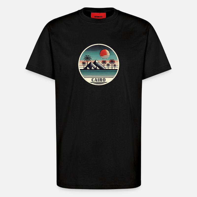 Le Caire, Égypte, Pyramides, Désert - T-shirt bio décontracté fabriqué en UE - SOLID BLACK